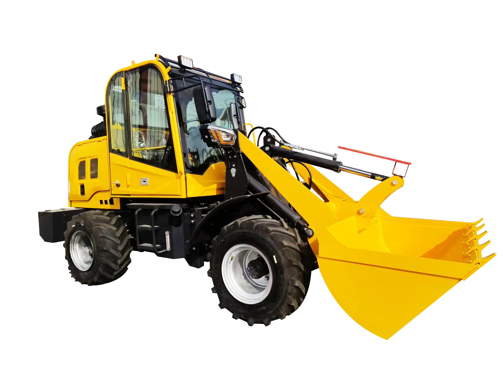 Micro boom loader, all terrain vehicle, articulated mobile processor, small wheel telescopic arm, front loader design, engine, l