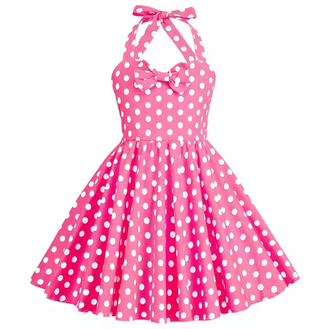 Polka Dot Vintage Princess Dress Elegant Halter Bow 50s Girl Birthday Party Evening Dresses Summer Floral Midi Dress For Girl
