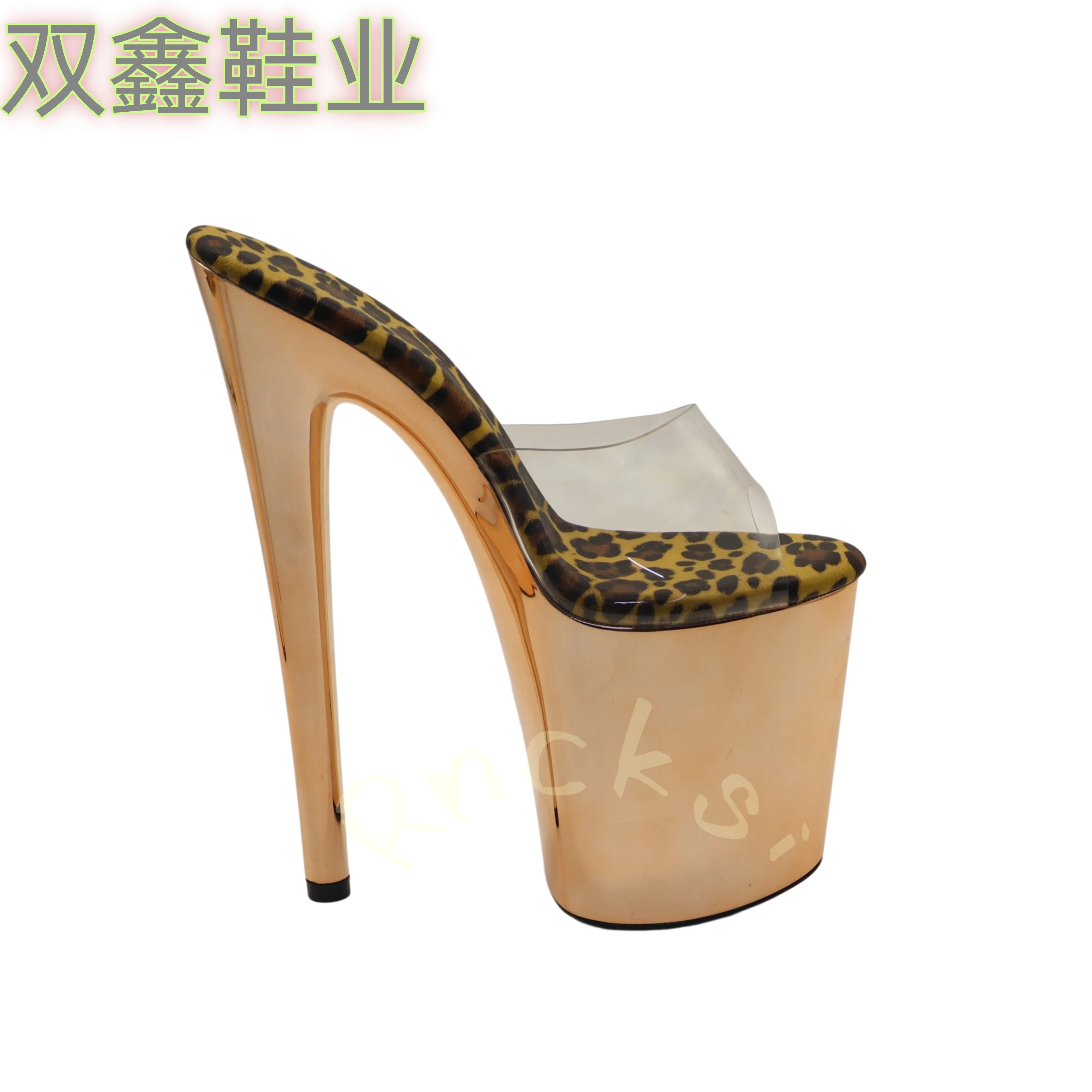 Peep Toe PVC High-Platform Stiletto  for Women Gold Patent-Leather Leopard Pattern Slippers Spicy Girls Stage Shoes New