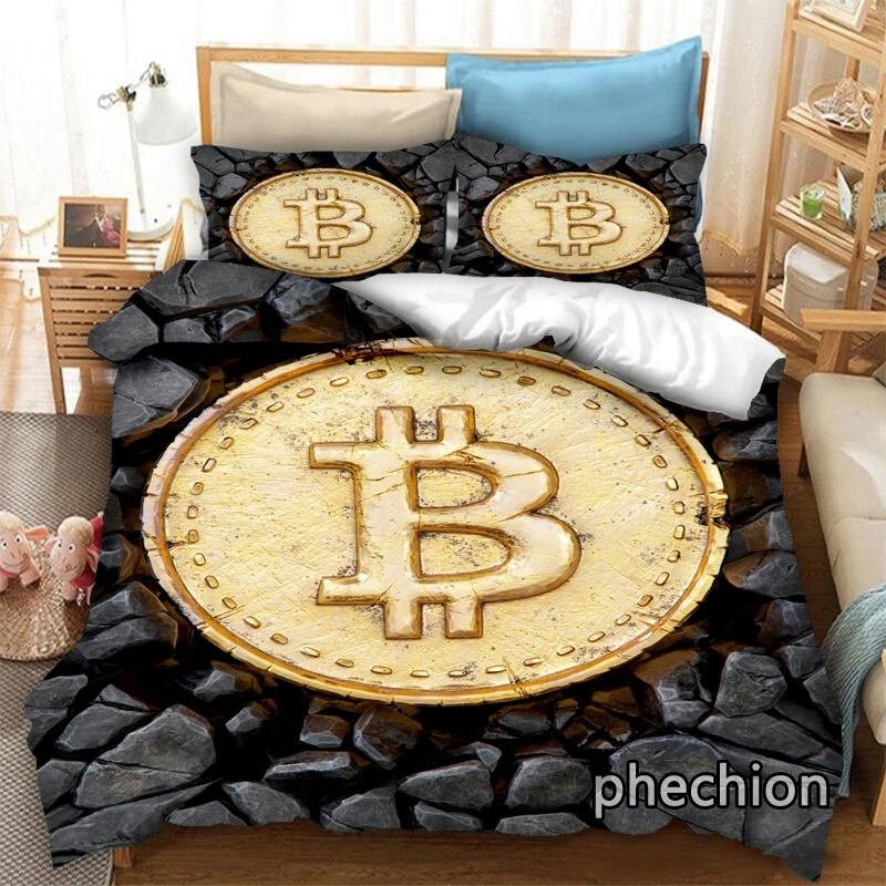 phechion Bitcoin 3D Print Bedding Set Duvet Covers Pillowcases One Piece Comforter Bedding Sets Bedclothes Bed K435