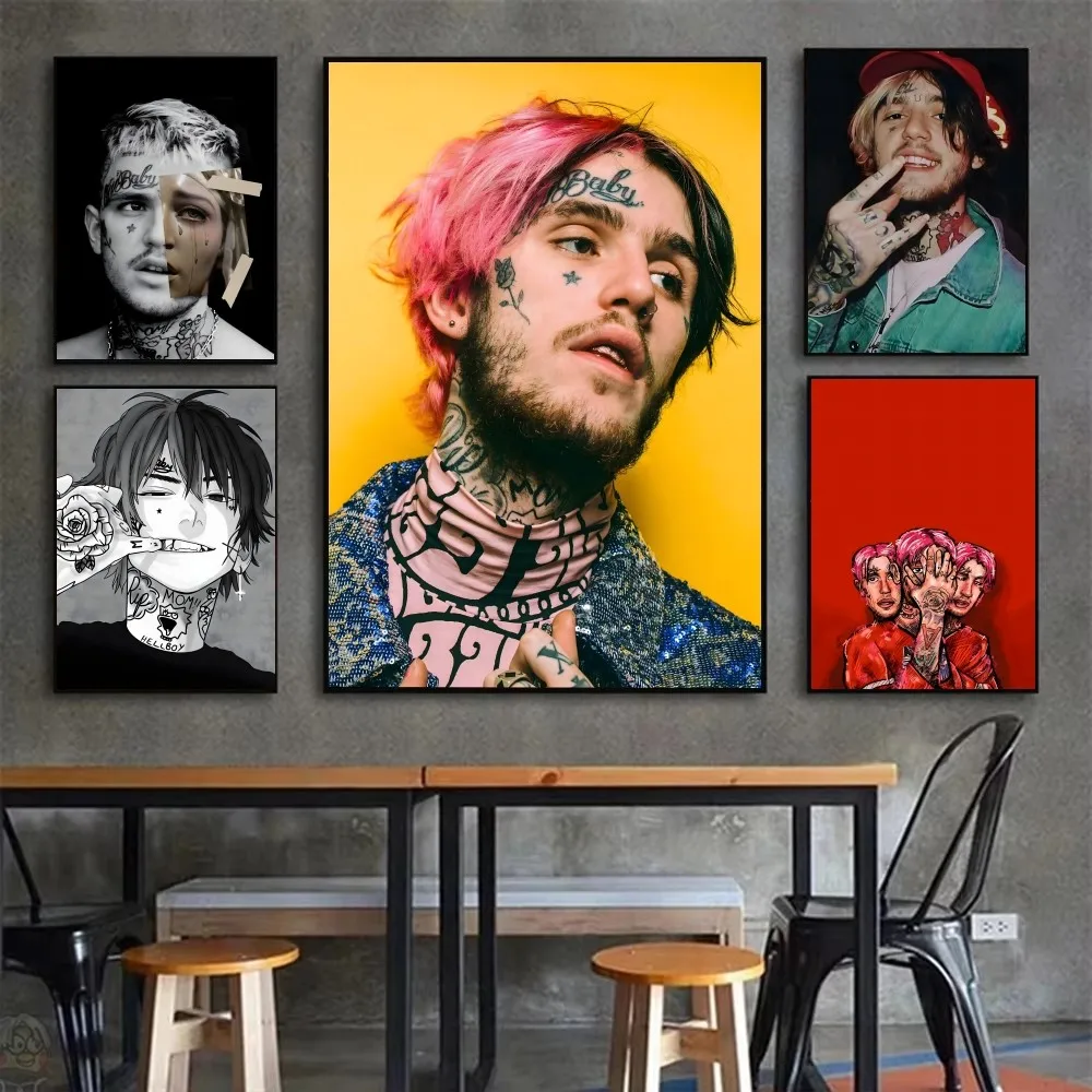 L-Lil Peep Hellboy Rapper Poster Fancy Wall Sticker for Living Room Bar Vintage Decorative Painting Middle Bedroom