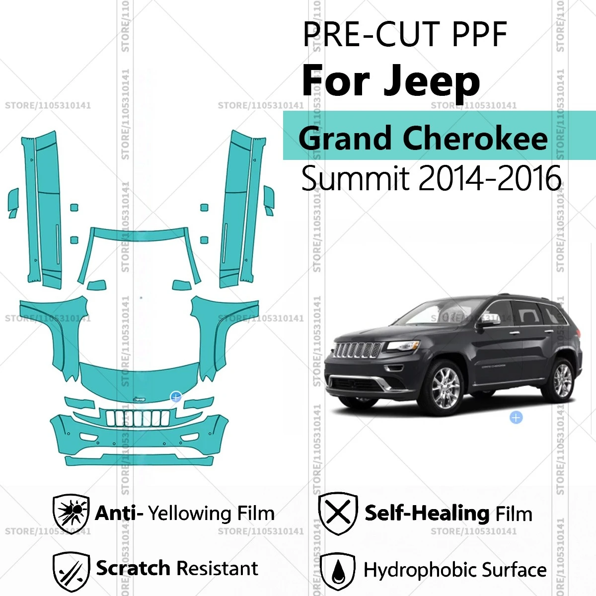 

Предварительно нарезанная прозрачная защитная пленка PPF для автомобилей, профессиональная автомобильная пленка PPF для Jeep Grand Cherokee Summit 2014-2016