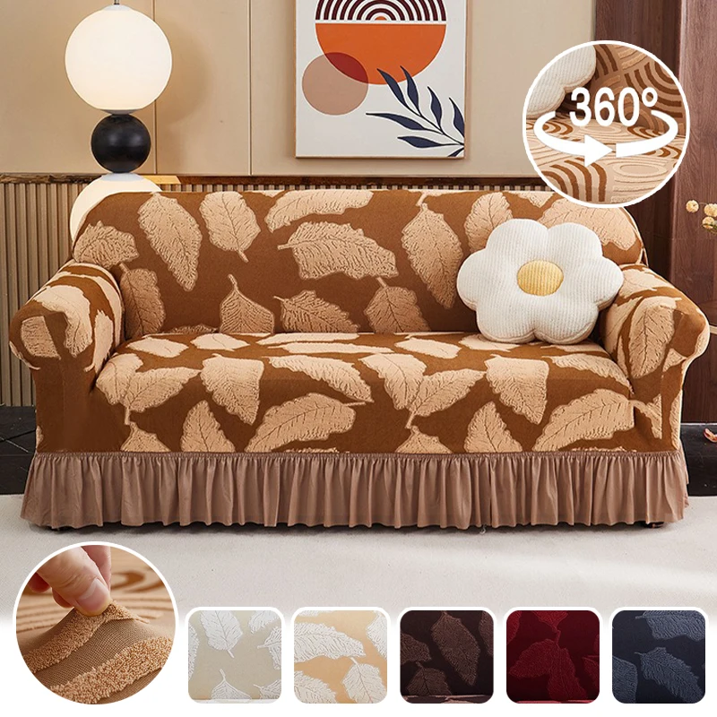 Stretch Sofa Slipcover with Wave Skirt Full Cover Non Slip Durable Washable Pet Friendly Furniture Protector for Living Room