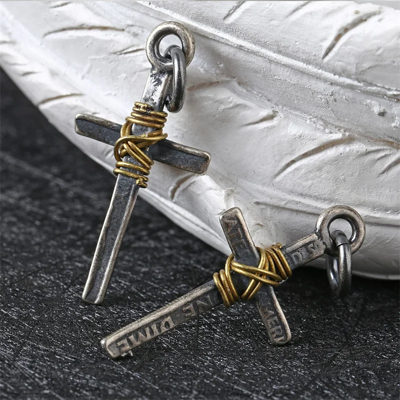 European and American retro minimalist cross pendant wrapped copper wire personalized men and women's handmade jewelry wholesale