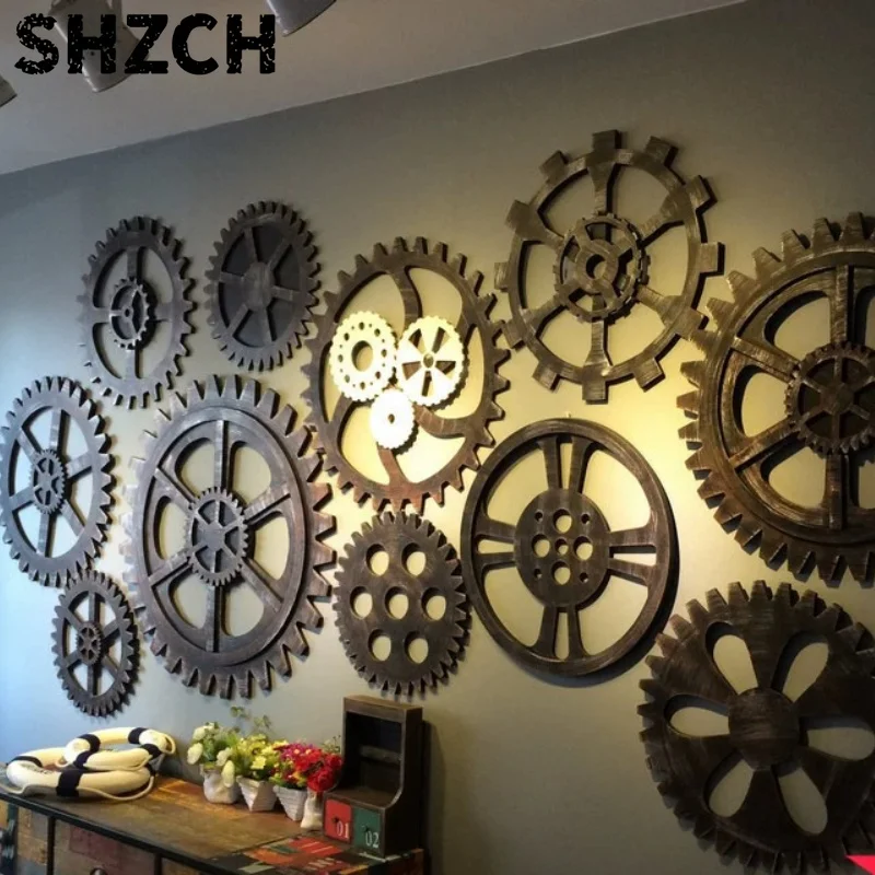 Vintage Industrial Gear Wall Decor, Rustic Bar Background Ornament for BBQ Restaurant, Creative Metal Art for Shop Wall