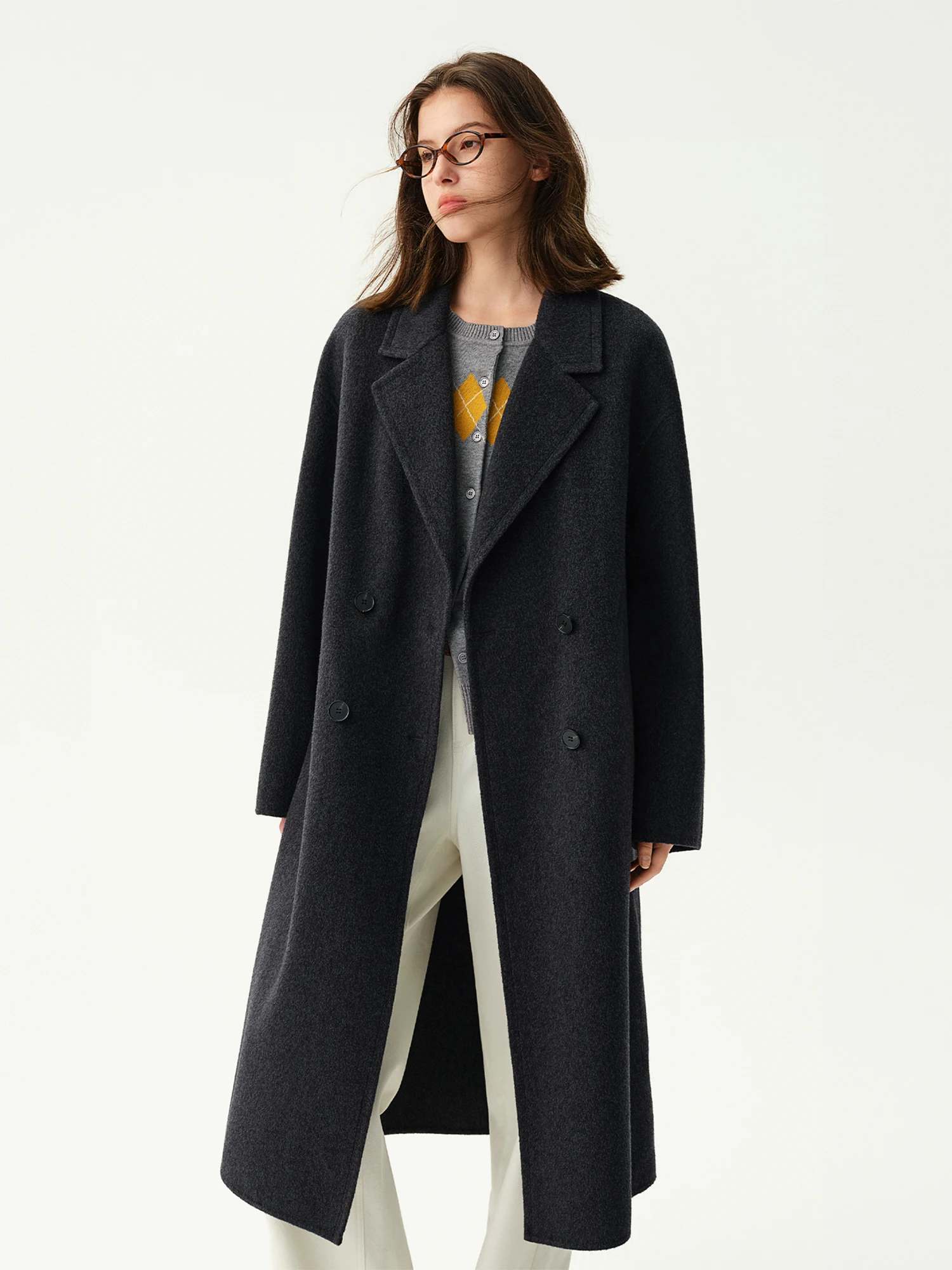 DUSHU Winter Women Lyocell Cashmere Lapel Double-faced Wool Long Coat Fashion Ladies Long Woolen Trench Outerwear New Arrival