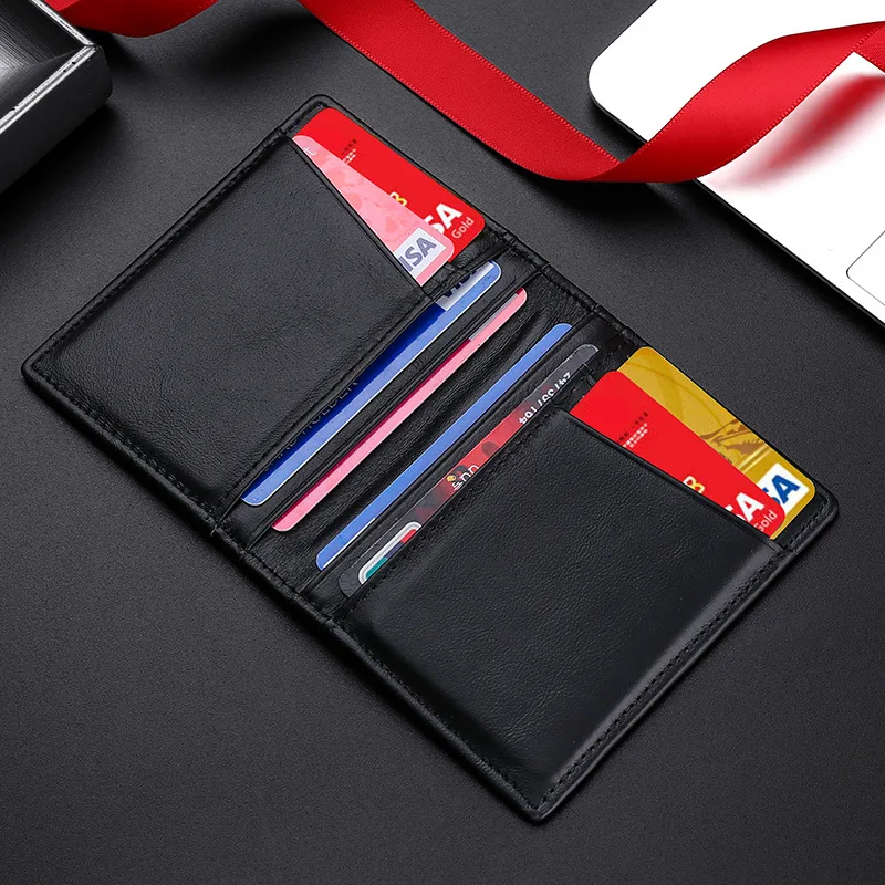 YUECIMIE Men Minimalistyczne, smukłe etui na karty Portfel na karty z prawdziwej skóry Slim Line Thin Mini Small Rfid Passport Id Card Holder Male