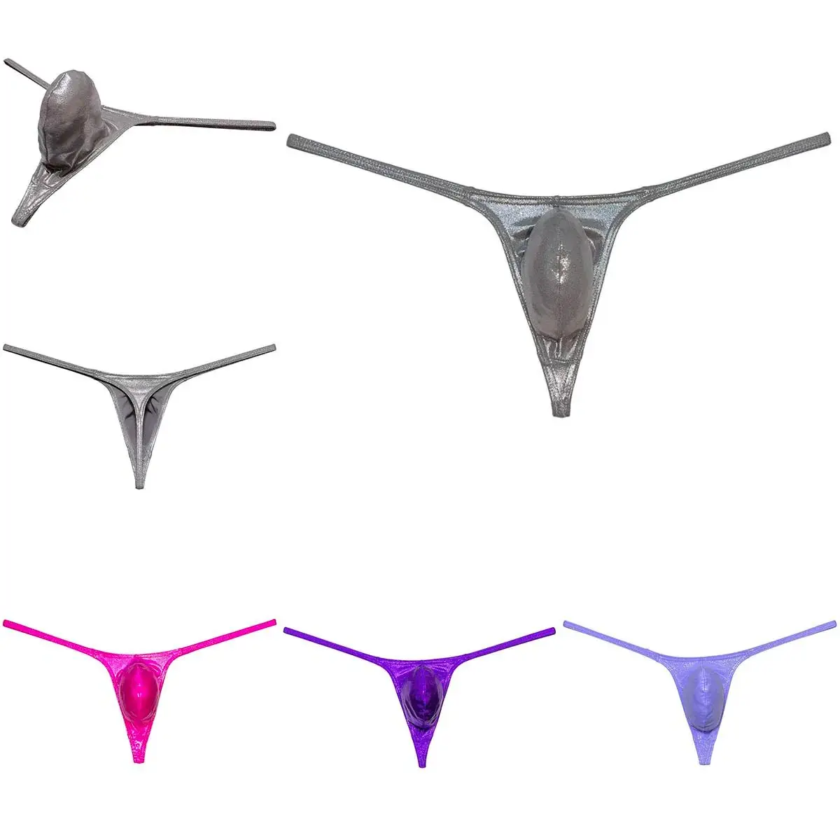 

JAXFSTK 2 Piece Thong Men's Enhancing Pouch Underwear Male G-String Shiny Elastic Beach Brief Breathable Swimwear Bikini for Man