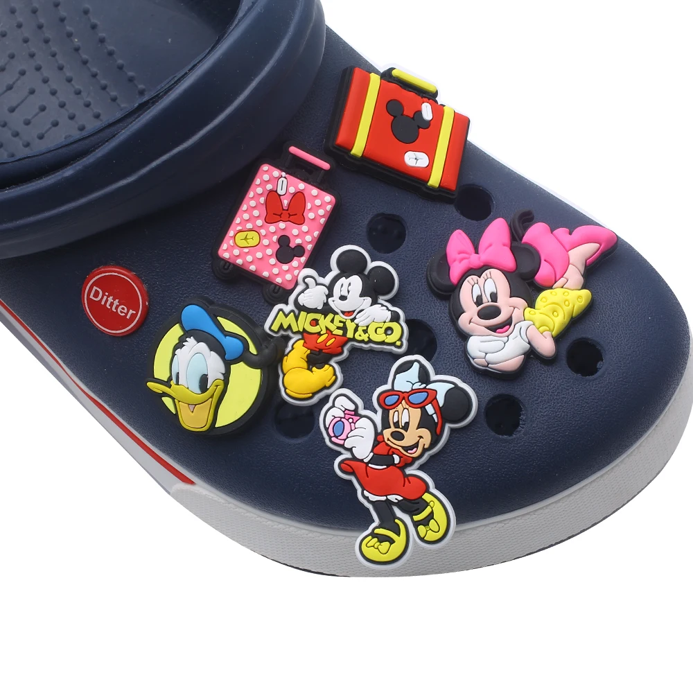 Single sale 1pcs Mickey Donald Duck series PVC shoe Charms Kids Accessories Fit Clogs PVC Shoe Decorations Buckle Gifts image 3