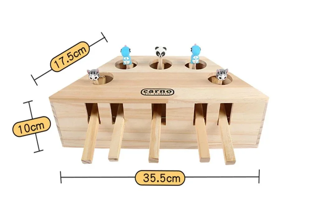 Cat Hunt Toy Chase Mouse Solid Wooden Interactive Maze Pet Hit Hamster with 3/5-holed Mouse Hole Catch Bite Catnip Funny Toy