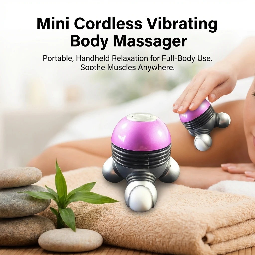 Silicone Mini Handheld Massager Three Ball Vibration Wireless Cordless Body Relaxation Tool for Neck Back Shoulder Leg