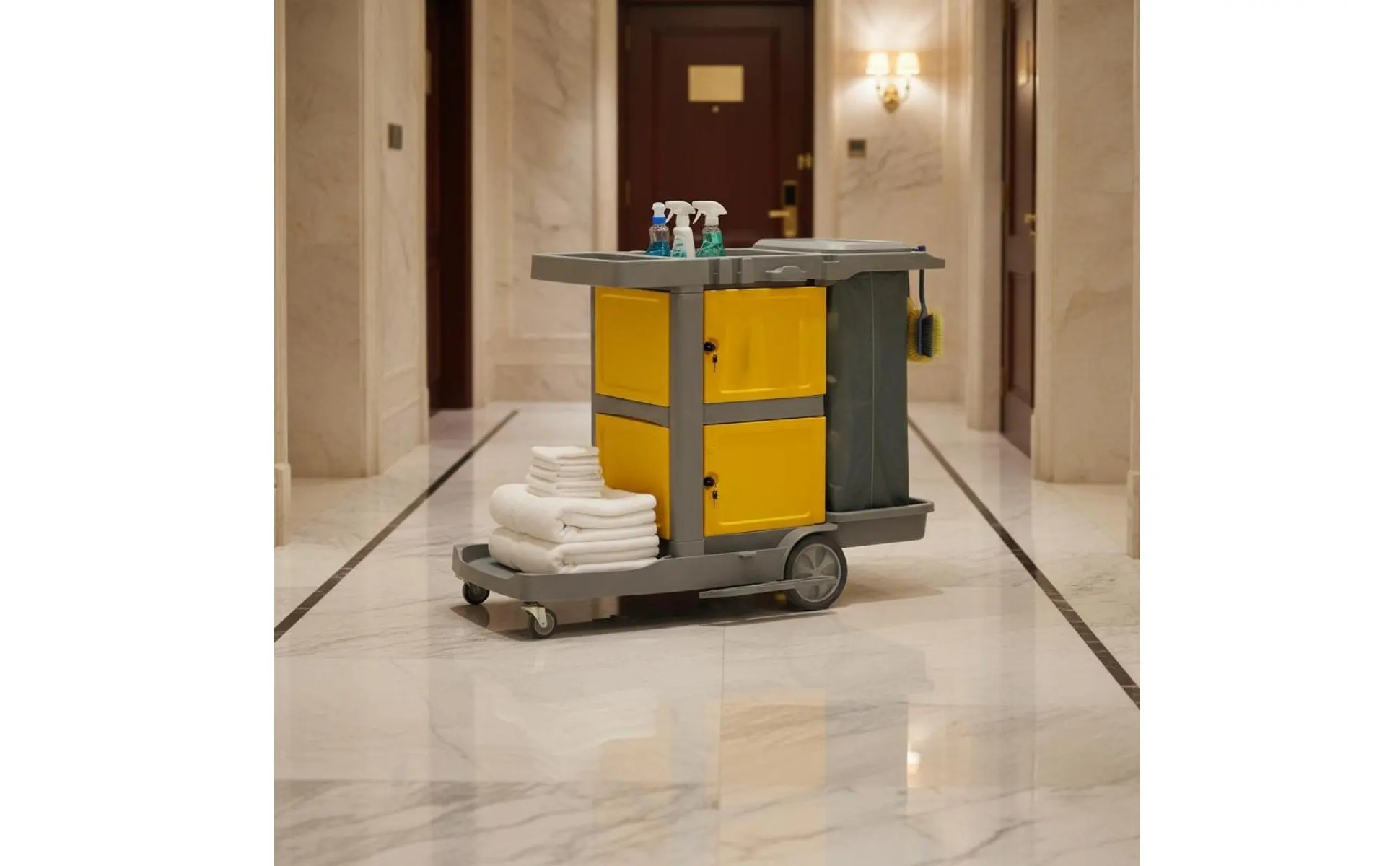 Professional Cleaning Trolley on Wheels Large Capacity Janitor Cart with Vinyl Bag Janitorial Equipment Sturdy Duty for Janitors
