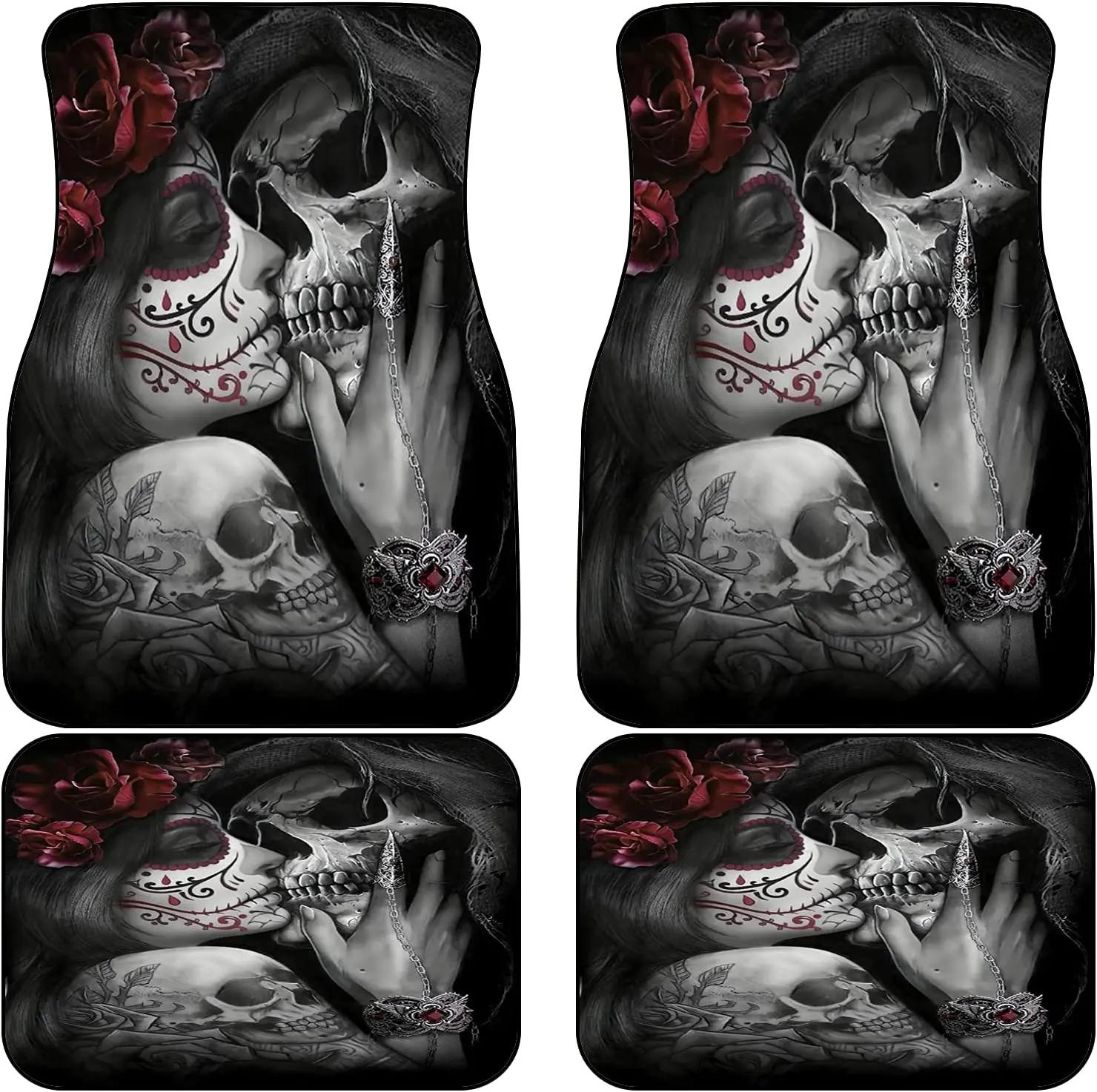 

GRATNNA Love Sugar Skull Front and Rear Floor Mats for Car SUV Truck Sedan Rubber Backing Floor Carpet Non Slip Durable Auto Foo