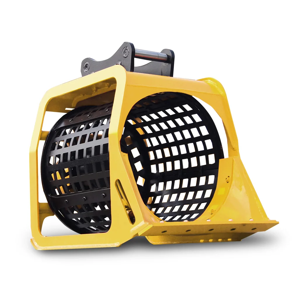 5.5ton excavator soil stones sieving rotary screen bucket for botanical garden