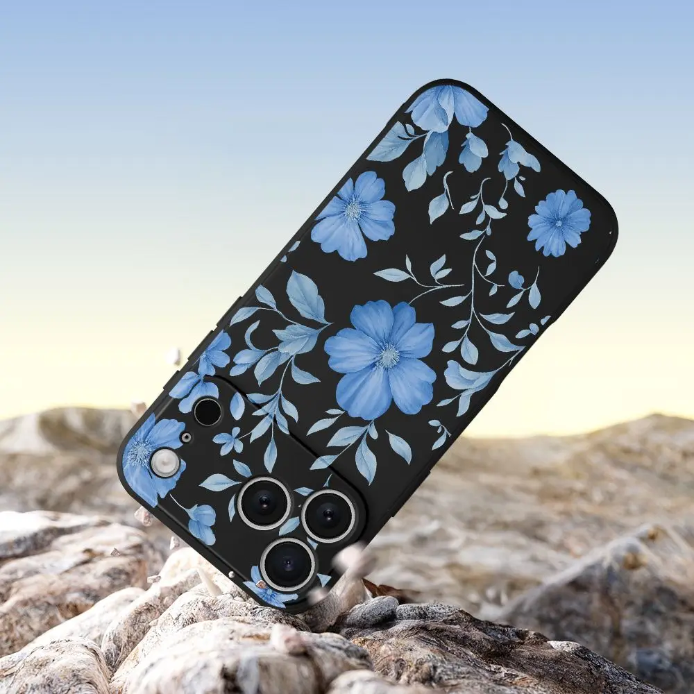 Чехол из ТПУ с синим цветком и зеленым фоном для iPhone 17 ProMax 17 Air 16 15 14 13 12 11 Pro Max XS Max7 8 Plus 16e 16 Plus