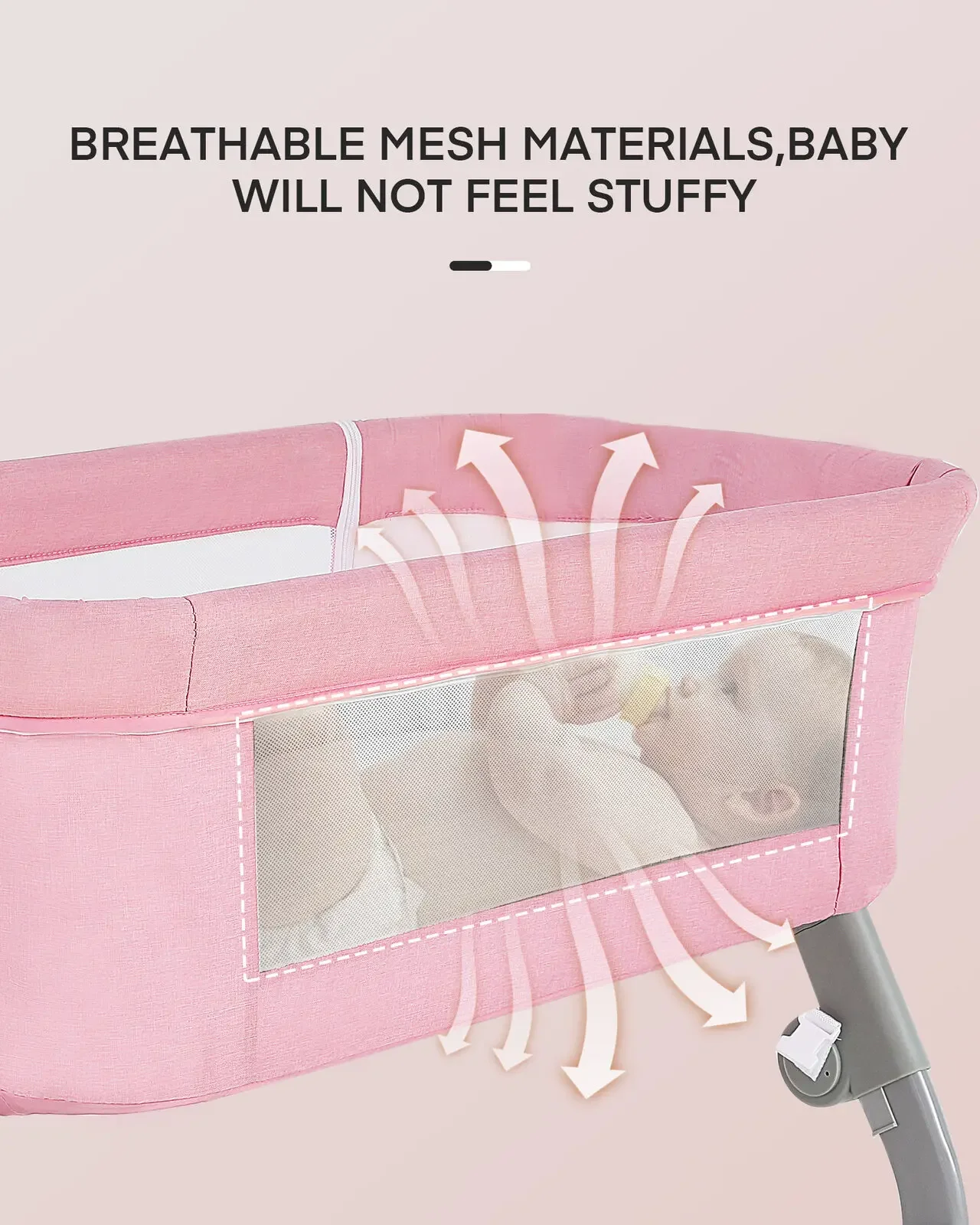 เตียงเด็ก Baby Bassinet ทารกเนอสเซอรี่เปลตะกร้า Sleeper เตียง Cradle ล้อสีชมพู