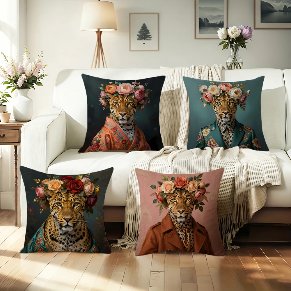 Leopard-Printed Double-sided Printed pillow cover Short plush Suitable living rooms bedrooms sofas throw cushion cover