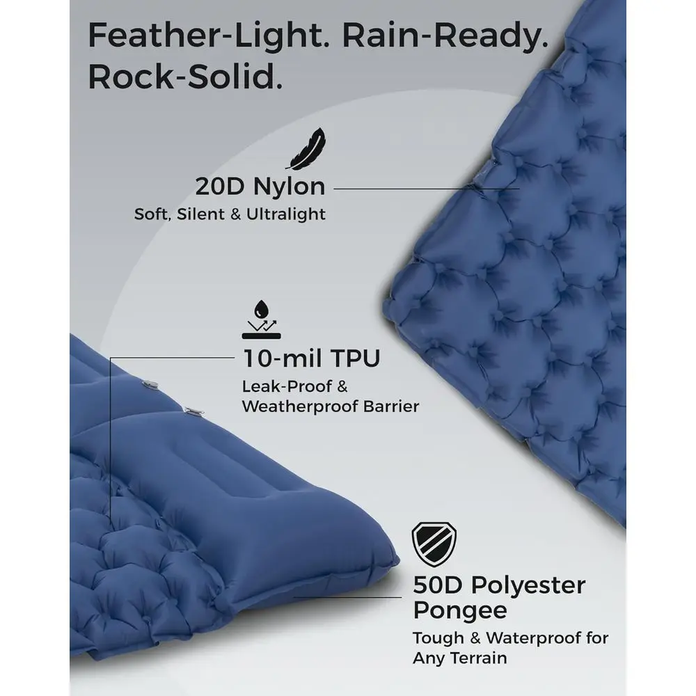 Colchão Inflável para Camping, Ultraleve e Compacto, com Travesseiro Embutido de 6,3 polegadas e Bomba de Pé para Caminhadas