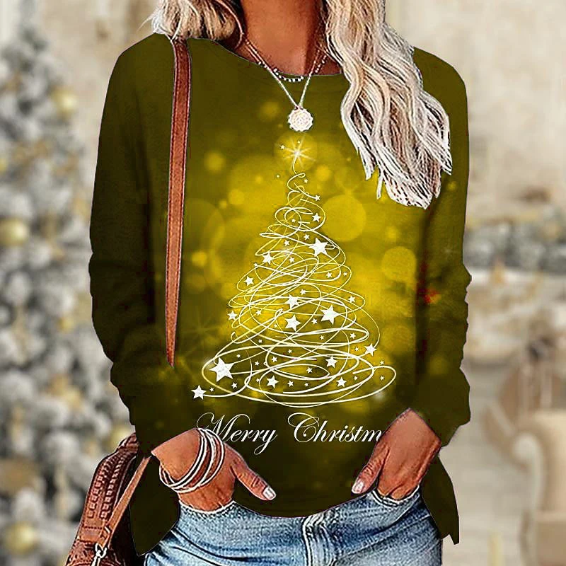 Christmas Tree Pattern Women Fashion Long Sleeve T-Shirts Autumn New Festival costumes 3D Print Street Ladies Christmas Tee Tops