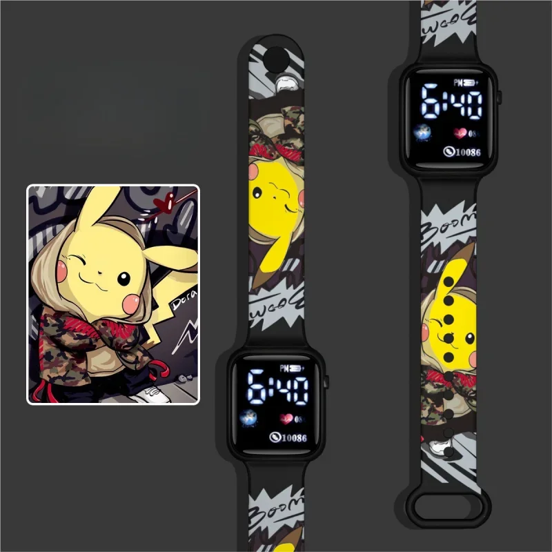 ステッチポケモンピカチュウ漫画プリントボタン LED 電子時計ティーンエイジャーファッション人格プリントスクエア電子時計