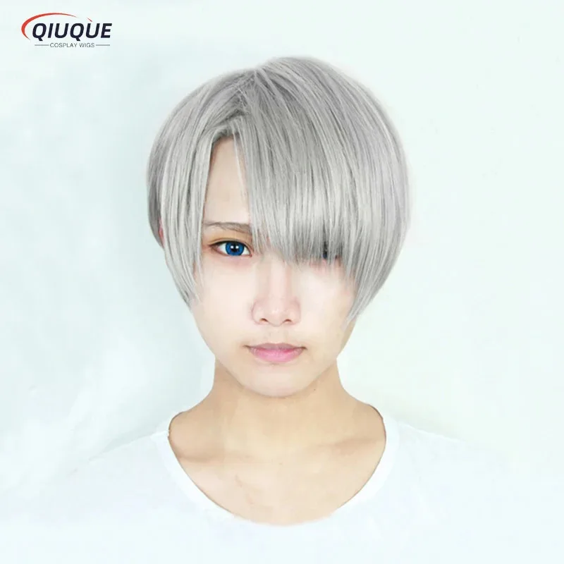 

Парик для косплея LQAnime Victor Nikiforov, короткий серый смешанный термостойкий парик из синтетических волос для вечеринки + трек + кепка