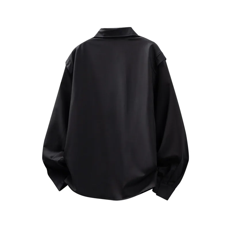 WVGA Spring Autumn New Men's Metal Shoulder Buckle Long Sleeved Shirt Niche Detachable Double-layer Chain Design Tops Ins W26771