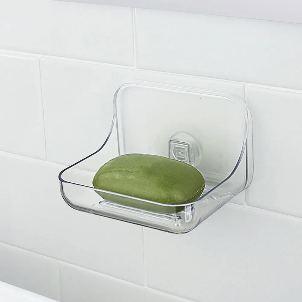 

No Punch Acrylic Soap Dish Holder Bathroom Tray Rest Container Draining Rack Transparent Premium Easy Clean Simple