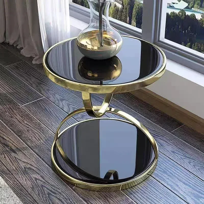 Nordic Modern Toughened Glass Small Round Side Table Simple Stainless Steel Sofa Side Table For Living Room Bedroom