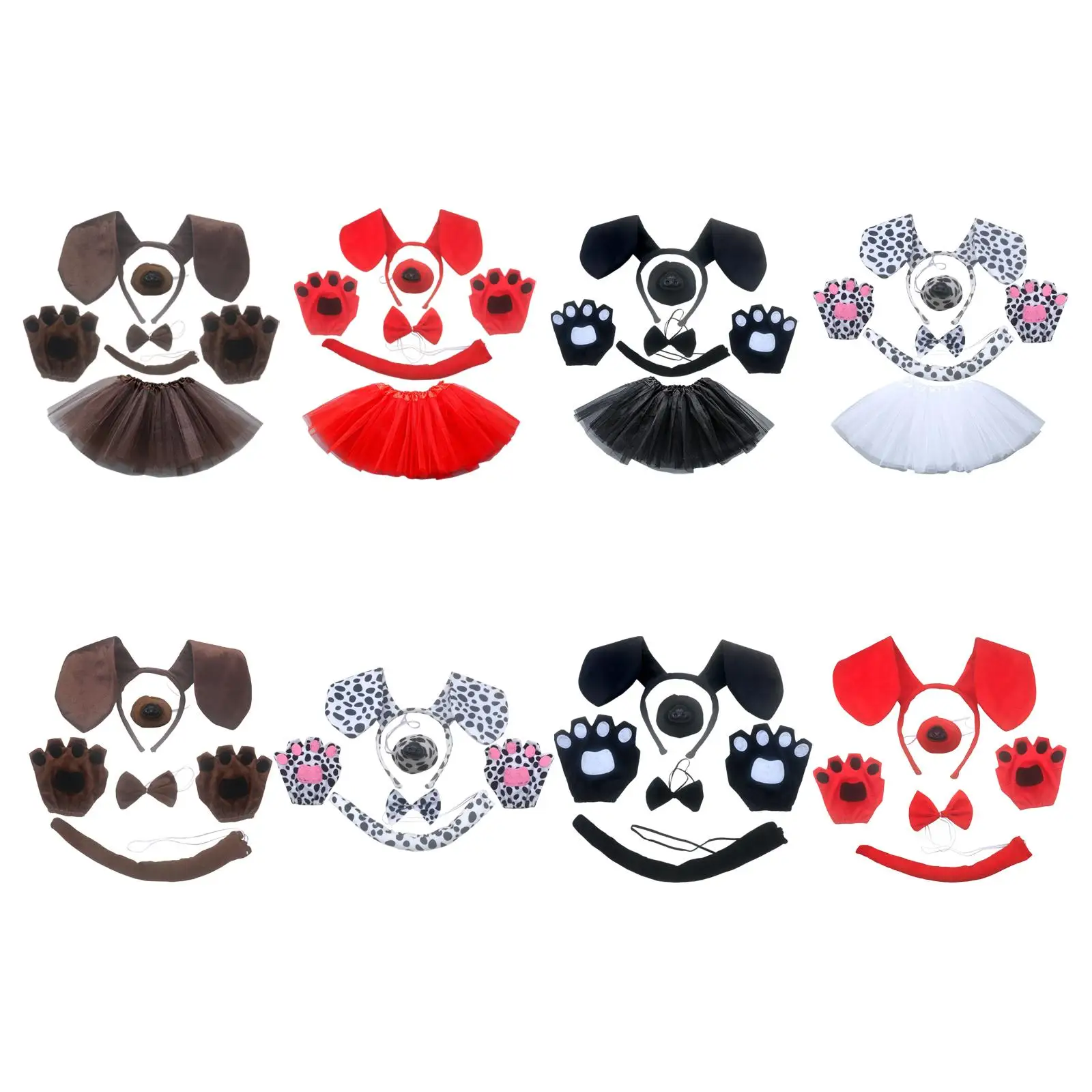 Dog Ears Headband and Long Tail Cosplay Props Bowtie Dogs Nose Gifts Costume Accessories Animal Ears Headband for Kids