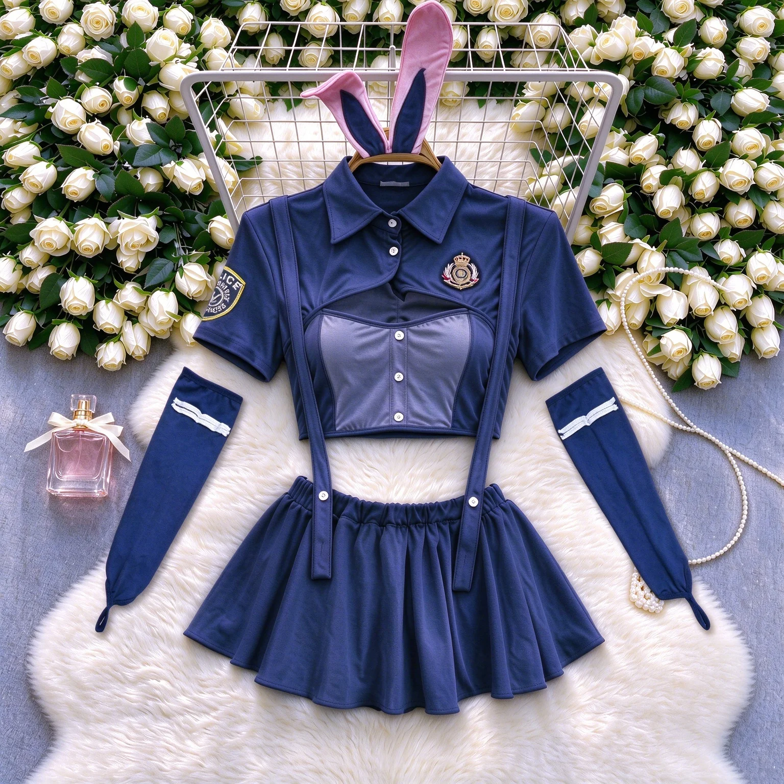 Anime Girl Bunny Police Cosplay Costume Suit Women Sexy Bunny Girl Patrol Officer Nightclub Stage Uniform Pajamas Dress Hotsweet