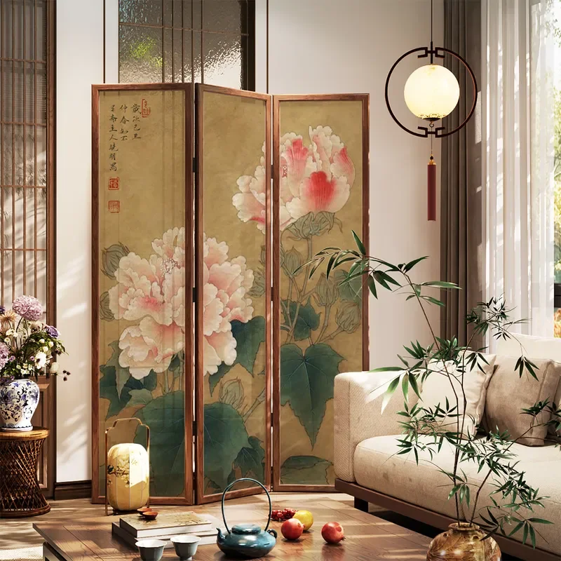 for Song Style Flower and Bird Solid Wood Folding Screen Partition Mobile Room Divider for Living Room Bedroom Study