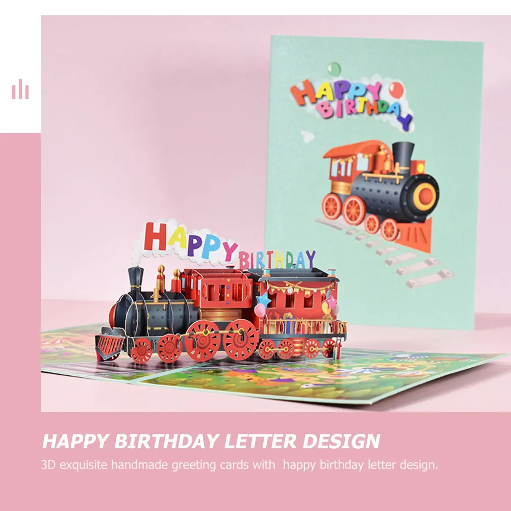 

3D Creative Train Design Birthday Greeting Handmade Paper Pop-Up For Kids Festival Gift Blessing 3D Train Diy Birthday Greeting