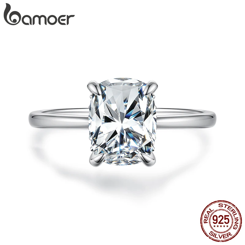 BAMOER 3CT Moissanite Ring Cushion-Cut 925 Sterling Silver D Color VVS1 Classic Eternal Rings for Women Engagement Wedding Gift