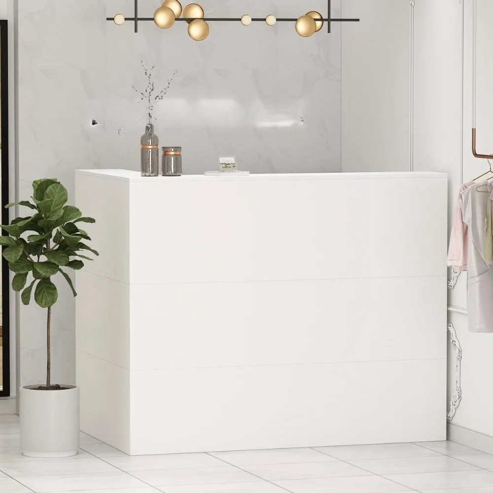 Reception Desk with Counter Drawers & Storage Shelves, L-Shaped Reception Counter Table for Salon  Room Checkout