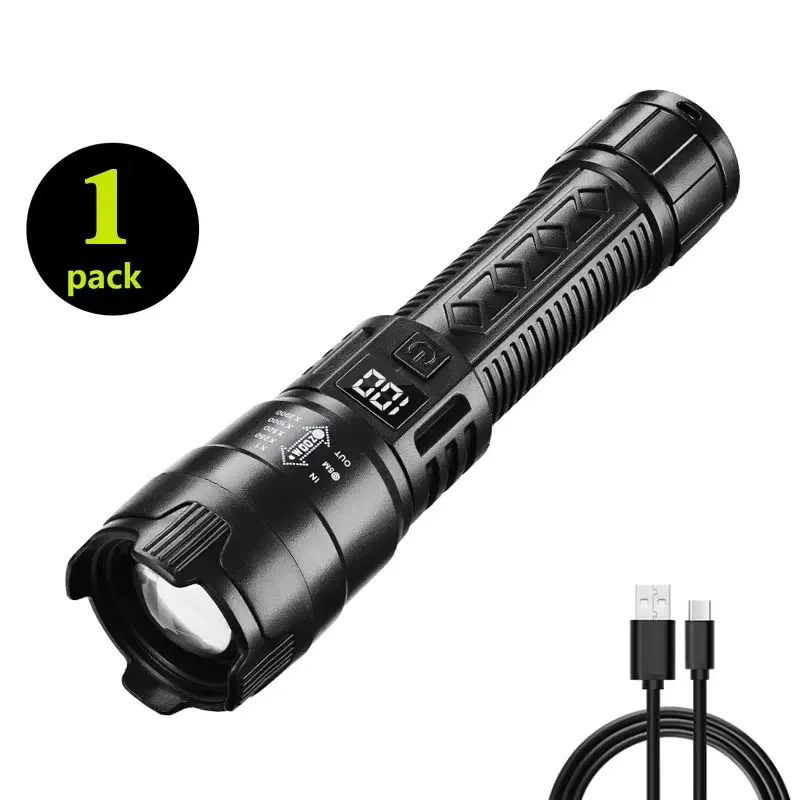Ultrahelle LED-Taschenlampe, 1500 lm, Typ C, wiederaufladbar, mit großer Reichweite, Zoom, taktische Taschenlampe, für den Außenbereich, Notfall, Camping, Angeln, Laterne