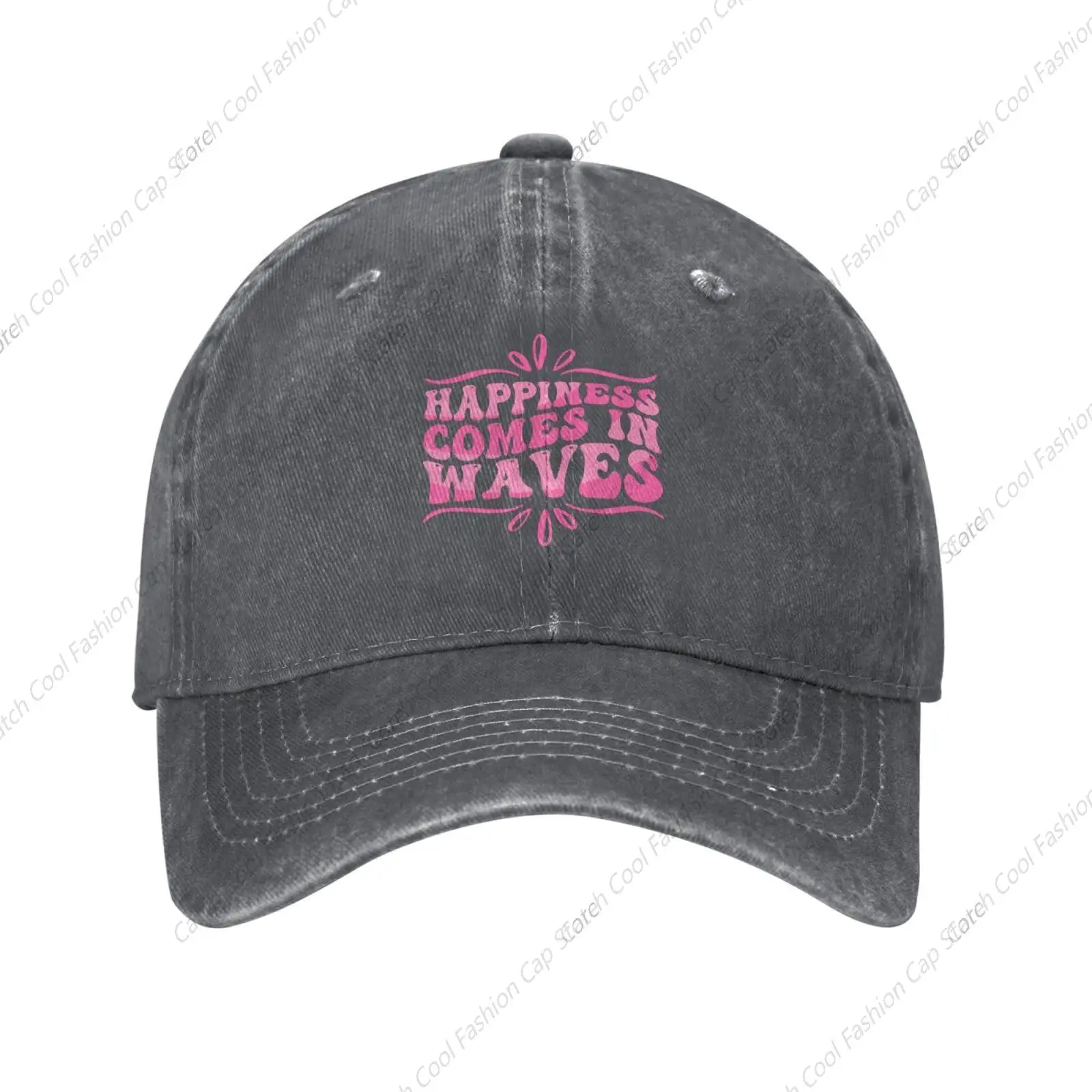 Happiness Comes in Waves Baseball Cap Women Men Vintage Trucker Sun Hat Dad Cowboy Hats Adjustable Cotton Fishing Sports Travel