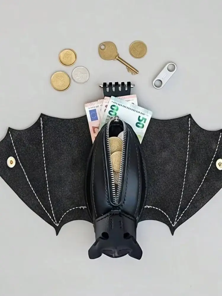 Kreative Gothic-Fledermaus-Reißverschlusstasche, Fledermaus-Geldbörsen-Schlüsselanhänger, Mini-Geldbörsen-Anhänger, Halloween-Fledermaus-Schlüsselanhänger-Accessoires