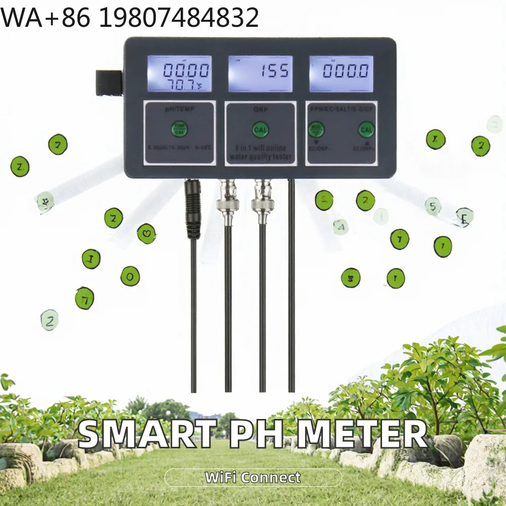 Portable 8-in-1 WiFi Water Quality Salinity PH Meter Built-in Data Logger Landscape Hydroponic Plant Irrigation Tester