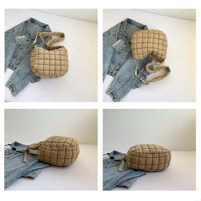 

Sophisticated Quilted Puffer Shoulder Handbag for Women Elegant Solid Color Pleated Bubble Adjustable Crossbody Bag 547A