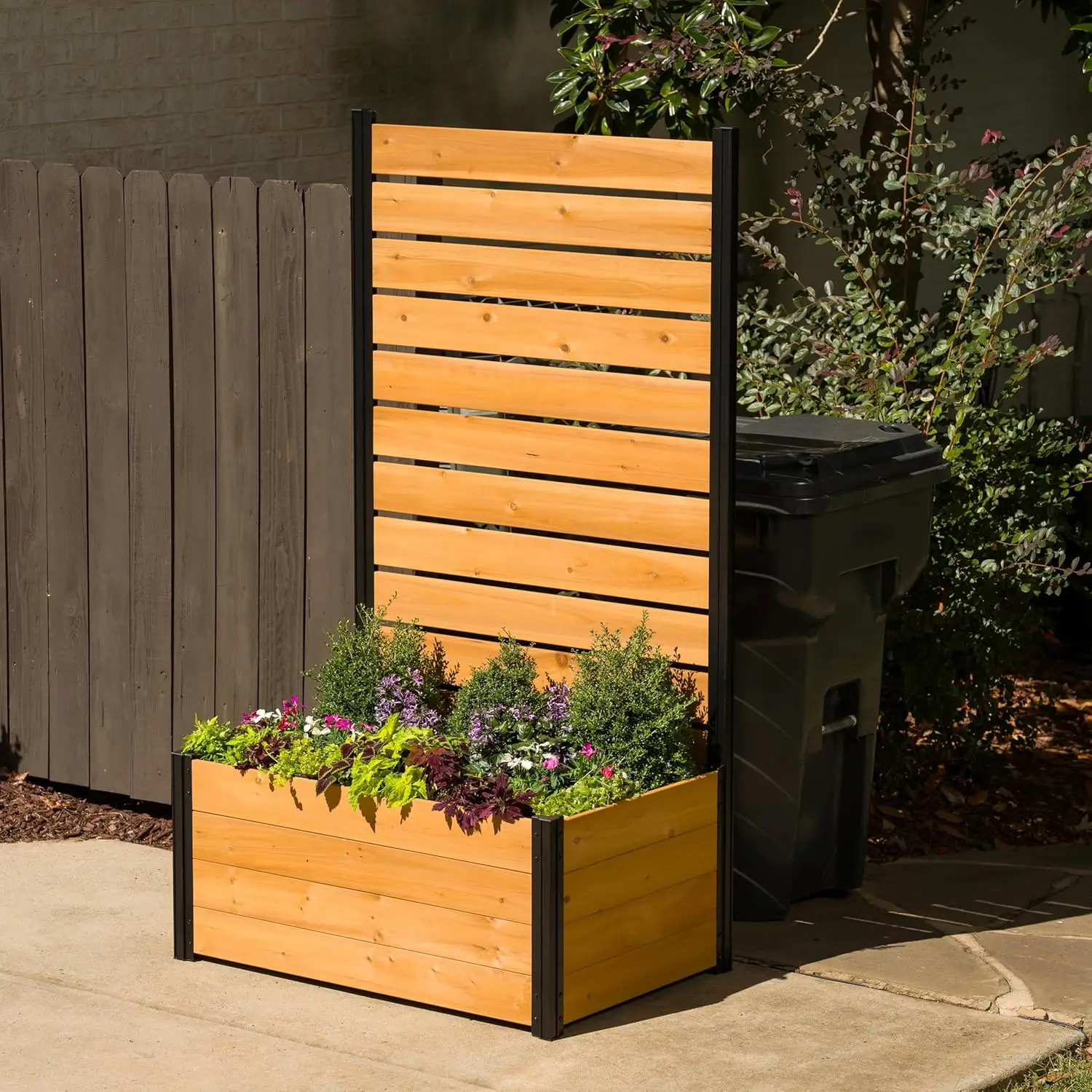 6ft H x 3.3ft W x 2.1ft L (1 Screen w/Planter) Freestanding  Fence Screen with Planter Box, Outd