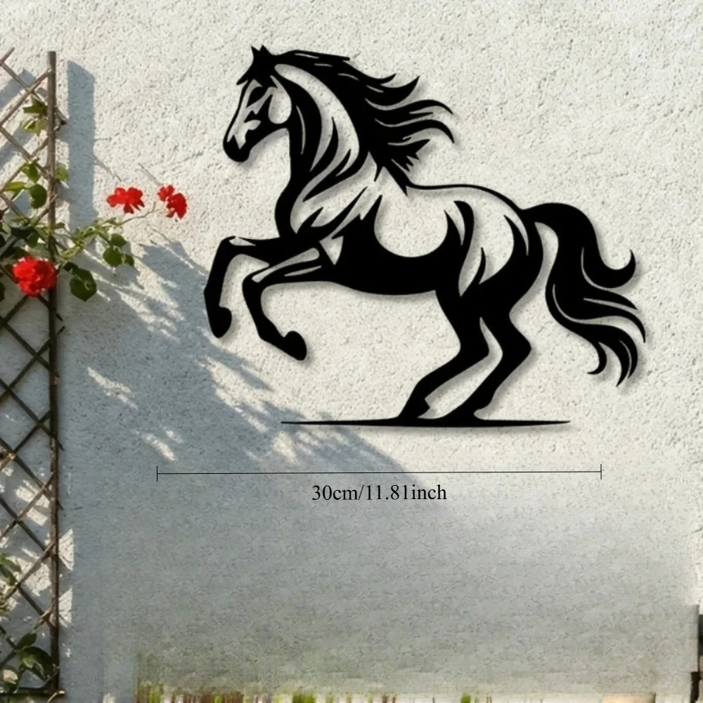 Alivion Metal Wall Art Galloping Horse Iron Sculpture Living Room Bedroom Office 2D Rustproof Waterproof Hanging Ornament