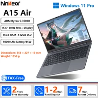 [Ship From Within Europe]Ninkear A15 Air Laptop AMD Ryzen 5 3500U 15.6" FHD+ Display 16GB DDR4+512GB SSD Wi-Fi 5 Bluetooth 4.2 Windows 11 Pro 45.6Wh Battery 45W Charging