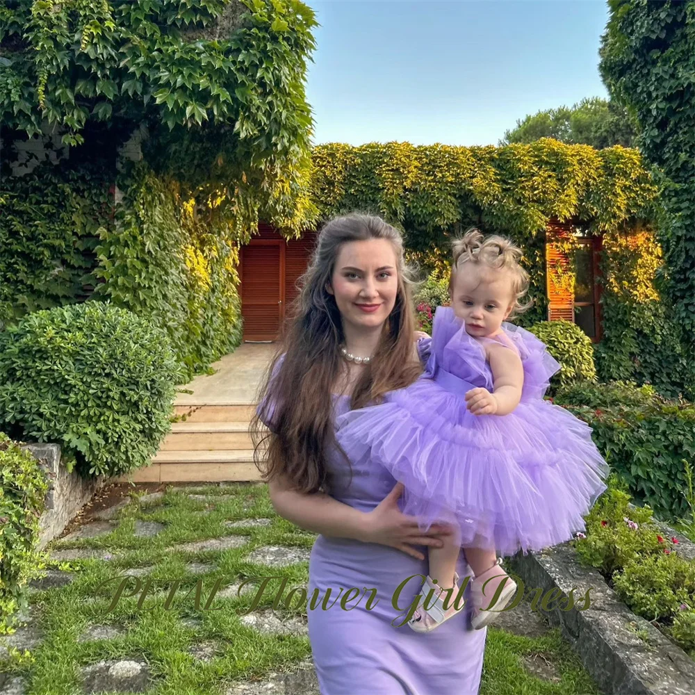 Petal Lavender Purple with Bow First Communion Gown Ruffle Bust Girls Princess Dress Knee Length Evening Party Dress for Girls