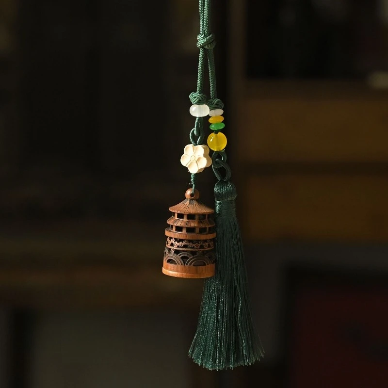 Pear Wood Hollow Temple of Heaven Chinese Style Sachet Car Hanging Tassel Bag Ornament Portable Decoration Crafts