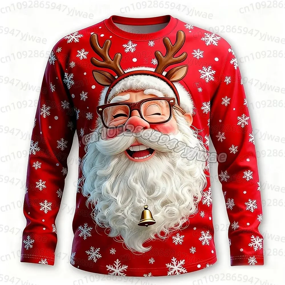 2026 Weihnachts-T-Shirts für Männer mit Weihnachtsmann-Print, Langarm-T-Shirt mit Rundhalsausschnitt, Trendige Streetwear für Weihnachtsfeiern, Herbst-T-Shirt für Männer und Frauen – Detail 22