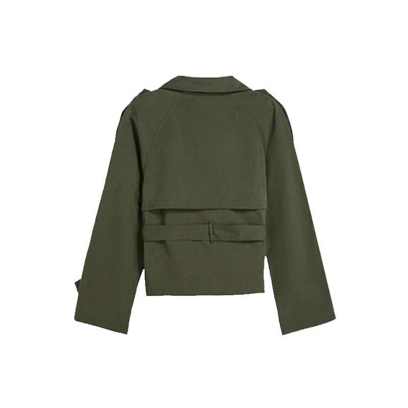 Elegant Lace Up Coats For Women Turtleneck Full Sleeve Single Breasted Pocket Jackets 2025 Autumn Female High Street Outerwear
