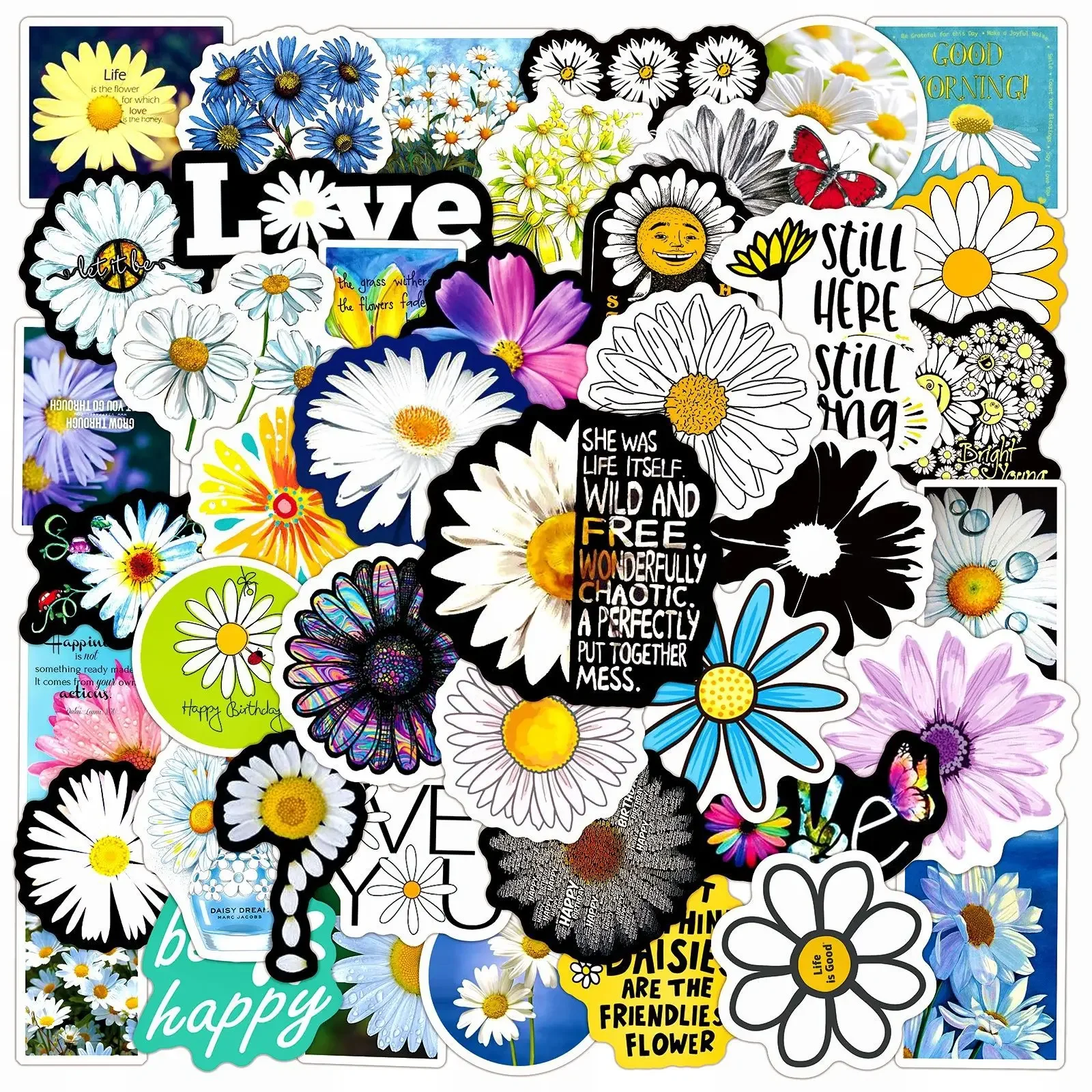 

50pcs Beautiful Daisy Series Graffiti Stickers Suitable for Helmets Desktop Wall Decoration DIY Sticker Pack Wholesale