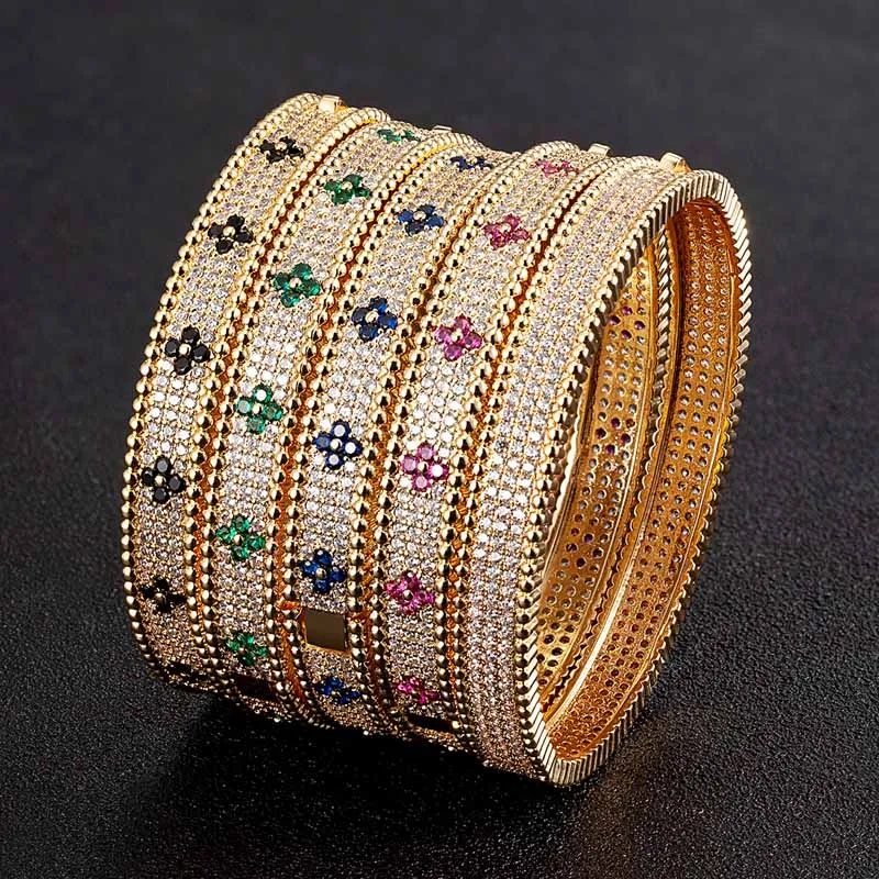 

Zlxgirl Classic Women's Size Dubai Gold color wedding bangle & bracelet Full around Mirco paved zircon bridal bracelet free ship