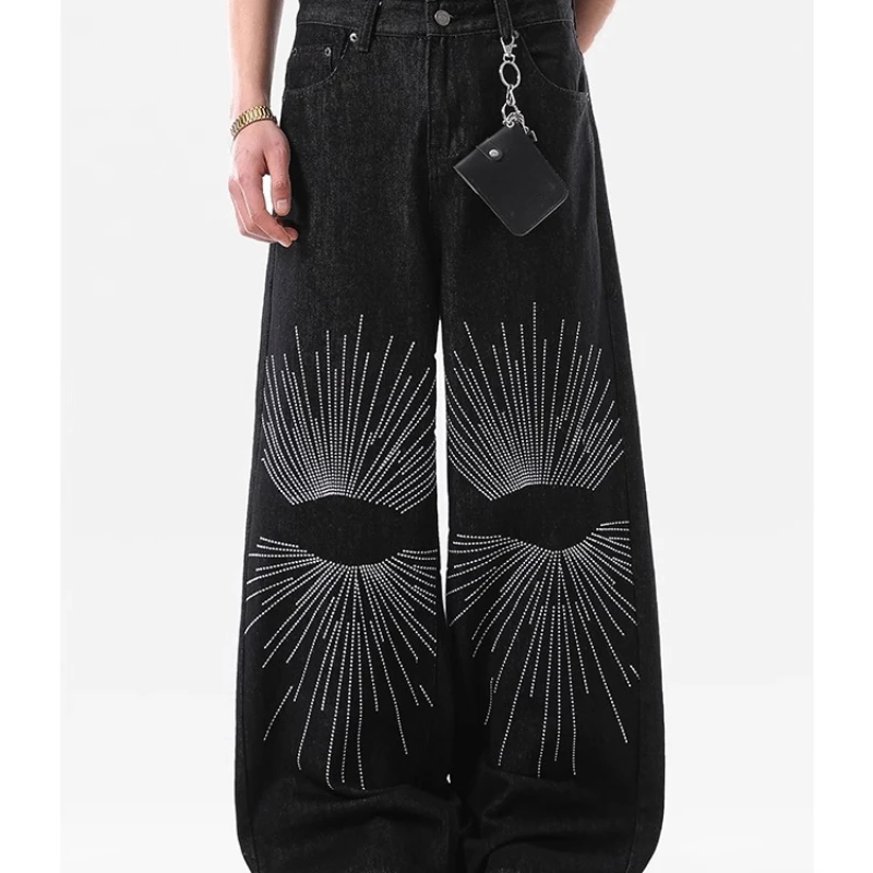 2025, Sommer, neuer Trend, bestickte, schicke Jeans, Herrenmode, High Street, hübsche Denim-Hosen mit weitem Bein, stilvolle Denim-Hosen für Männer