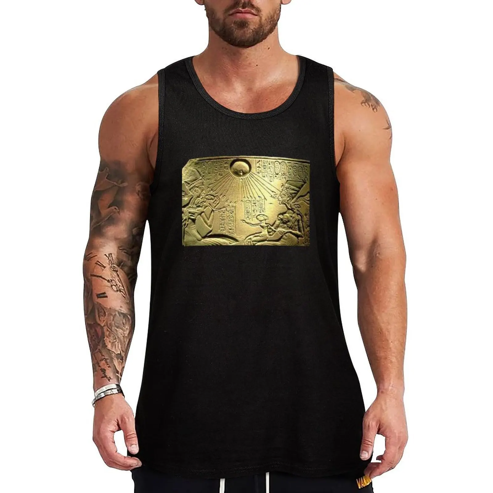 

Akhenaten and Nefertiti worship Aten Tank Top sleeveless shirt man gym Vests gym shirt man Muscle fit